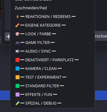 HC Filter Trenner OBS Menü